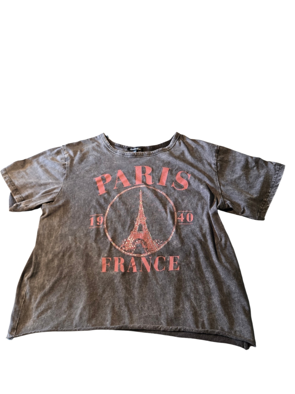 double:dot Paris Eiffel Tower Graphic Tee Mineral Wash Cropped Cotton Women's S